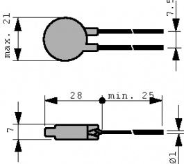 B57364S0100M000, Thermistor NTC 10kOhm 53mm, 7.5A, TDK-Epcos
