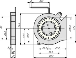 RL48-19/12, Вентилятор: DC; blower; 75x75x27мм; 28м3/ч; 51дБА; шариковый, Ebmpapst