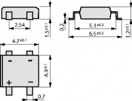 S380-SLIM, Bridge rectifier 800 V 0.8 A MiniDIL, Diotec Semiconductor