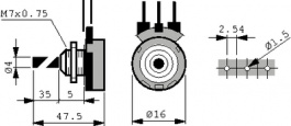 T-16SHM04N502B, Potentiometer, 5 kOhm, PCB Connection, Piher