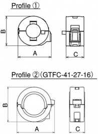 GTFC-28-16-20, Split ferrite diam. <= 14.7 mm 70 Ohm @ 100 MHz, Kitagawa