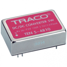 TEN 5-4810, Преобразователь: DC/DC; 5Вт; Uвх:36?75В; 3,3ВDC; Iвых:1,2А; DIP24, Traco Power