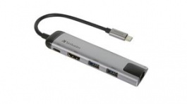 49141, Adapter, USB-C Plug - HDMI Socket/RJ45 Socket/USB-A Socket, Verbatim