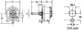 22/50G 1R0, Rheostat 1 Ohm&nbsp;&nbsp;±&nbsp;&nbsp;10 % 50 W, Danotherm
