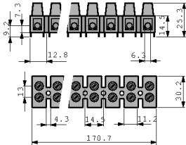 2000/12 DS, Terminal strip 16 mm2, 12 poles natural, Adels Contact
