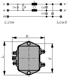 FN2030-3-06, Фильтр: помехоподавляющий; однофазный; 250ВAC; Cx: 330нФ; Cy: 3,3нФ, Schaffner