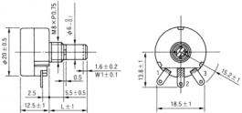 RA20Y25SB251, Wirewound Potentiometer, 250 Ohm, Soldering lugs, Tocos