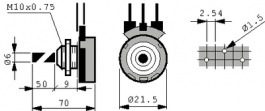T-21AHM0607105A, Rotary Potentiometer, 1 MOhm, PCB Connection, Piher