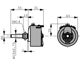 P0200011500KAEY000, Wirewound Potentiometer, 150 Ohm, Soldering lugs, Vishay