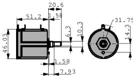 A R200K L.25, Wirewound Potentiometer, 200 kOhm, Soldering lugs, BI Technologies