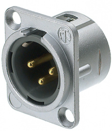 NC3MD-L-1-HE, XLR Panel-mount male receptacle, 3 Poles DL Soldering Connection Nickel - Plated, Neutrik