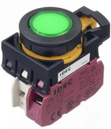 CW1L-M1E10Q4G, Illuminated Pushbutton Switch, 10 A, 24 VAC/VDC, IDEC