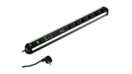 331.055, Outlet Strip with Overvoltage Protection PRIMO 6x DE Type F (CEE 7/3) Socket/2x USB - CEE 7/7 Plug Black / Silver 1.75m, Bachmann