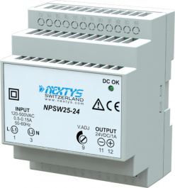 NPSW25-24, Power Supply 25W, Wide Input Range\In: 1/2Ph 200-500Vac, Out: 25Vdc/1A, NEXTYS