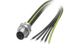 1415294, M12 Rear Mounting Panel Socket, 5 Poles, K-Coded, Assembled with Wires, Phoenix Contact