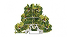2202-3207, Terminal Block, PE, Cage Clamp, 6 Poles, 500V, 24A, 1 ... 2.5mm², Green / Yellow, Wago