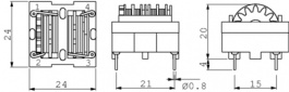 EH24-0.5-02-44M, Inductor, radial 44 mH (2x) 0.5 A (2x), Schaffner