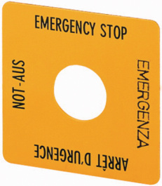 SQT1, Emergency stop sign in four languages 50 x 50 mm 25 x 25 mm, Eaton