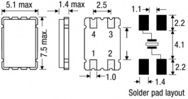 LFXTAL026394, Резонатор: кварцевый; 20МГц; ±30ppm; 16пФ; SMD; 7,5x5,1x1,4мм, IQD