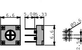 3362P-1-103LF, Потенциометр: монтажный; однооборотный, горизонтальный; 10кОм, Bourns