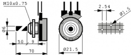 T-21AHM0607252A, Потенциометр линейный 2.5 kΩ ± 20 %, Piher