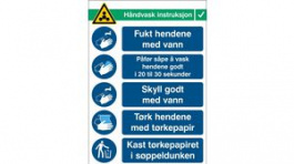RND 605-00224, Hand Wash Instructions, Warning, Norwegian, 262x371mm, 1pcs, Brady