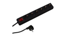 381.144S, Outlet Strip SELLY 6x DE Type F (CEE 7/3) Socket - CEE 7/7 Plug Black 1.5m, Bachmann