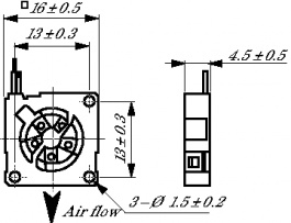 U16LM-9, Radial fan, DC 16 x 16 x 4.5 mm 5 VDC, Micronel