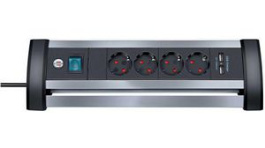 1394000514, Outlet Strip 4 Schuko Type F Silver CEE 7/4, Brennenstuhl