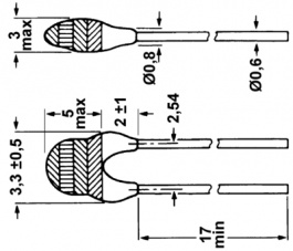NTCLE100E3222JB0, Термистор NTC; 2,2кОм; THT; 3977K; -40?125°C; 500мВт, Vishay