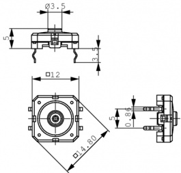 1.14.001.502/0000, Key Switch PCB pins internal 100 mA, RAFI