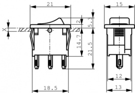1801.6222, Rocker switch 1P 10 A 250 VAC, Marquardt