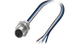 1425589, M12 Rear Mounting Panel Socket, 4 Poles, L-Coded, Assembled with Wires, Phoenix Contact
