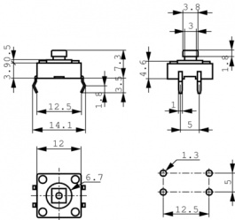 1437565-5, FSM103 Tactile Switch, 50 mA, 12 VDC, TE Connectivity