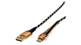 11.02.8920, Cable with Smartphone Support Function USB-A Plug - USB-C Plug 1m USB 2.0 Black / Gold, Roline