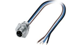 1425631, M12 Front Mounting Panel Plug, 4 Poles, L-Coded, Assembled with Wires, Phoenix Contact