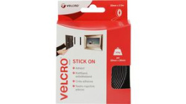 VEL-EC60215, Stick On Hook and Loop Black 20 mmx2.5 m, VELCRO