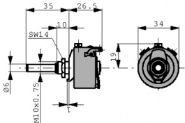 P0100031001KBXB000, Wirewound Potentiometer, 1 kOhm, Soldering lugs, Vishay