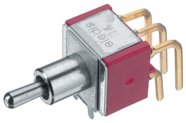 1A13-N2F4H9AE, Miniature Toggle Switch, On-Off-On, Solder-In Pins, Bent Ove, Eledis