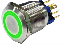 RND 210-00411, Антивандальный кнопочный переключатель, зеленый, 22 мм, IP65, RND Components