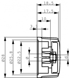 021-5425, Rotary knob 28 mm black, ELMA