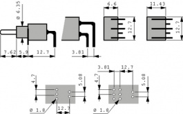1B14-N2F4H9AE, Miniature Toggle Switch, (On)-Off-(On), Solder-In Pins, Bent, Eledis