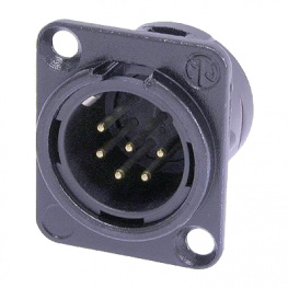 NC6MD-L-B-1, XLR Panel-mount male receptacle 6 DL Soldering Connection Bl, Neutrik