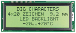 EA P202-B2HNLED, Dot matrix LCD display 9.22 mm 2 x 20, Electronic Assembly