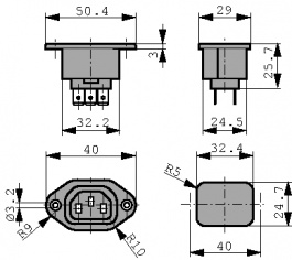 6600.3100, Разъем: питания AC; IEC 60320; C13 (F); гнездо; "мама"; 10А; 250ВAC, Schurter