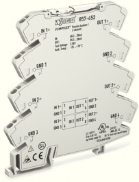 857-452, Преобразователь: разделитель сигналов; DIN; 0?20мА,4?20мА; 24ВDC, Wago