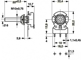 23PSA-224MWA50N, Potentiometer linear 220 kOhm +- 20 %, Piher