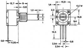91A1A-B28-D20L, Rotary Potentiometer, 100 kOhm, PCB Connection, Bourns