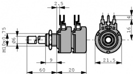 T-21THM0607105A, Potentiometer 2x, 1 MOhm, PCB Connection, Piher