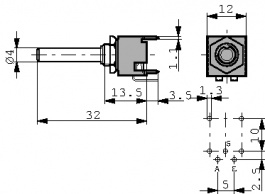 D12AM10MDFU1000, Potentiometer 100 kOhm linear +- 20 %, Vishay